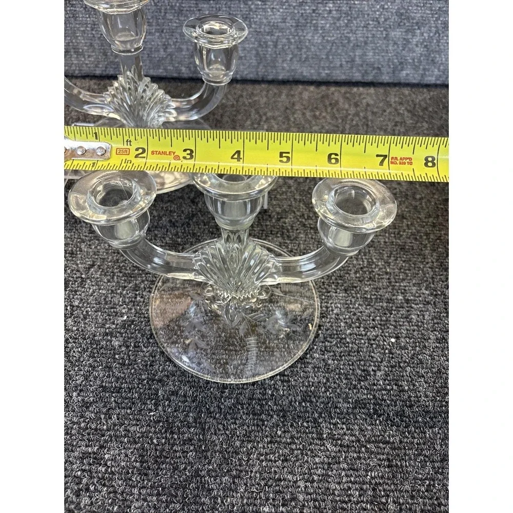2~Vtg~Indiana Glass~Shell & Arch~3-Light Candlestick Holder